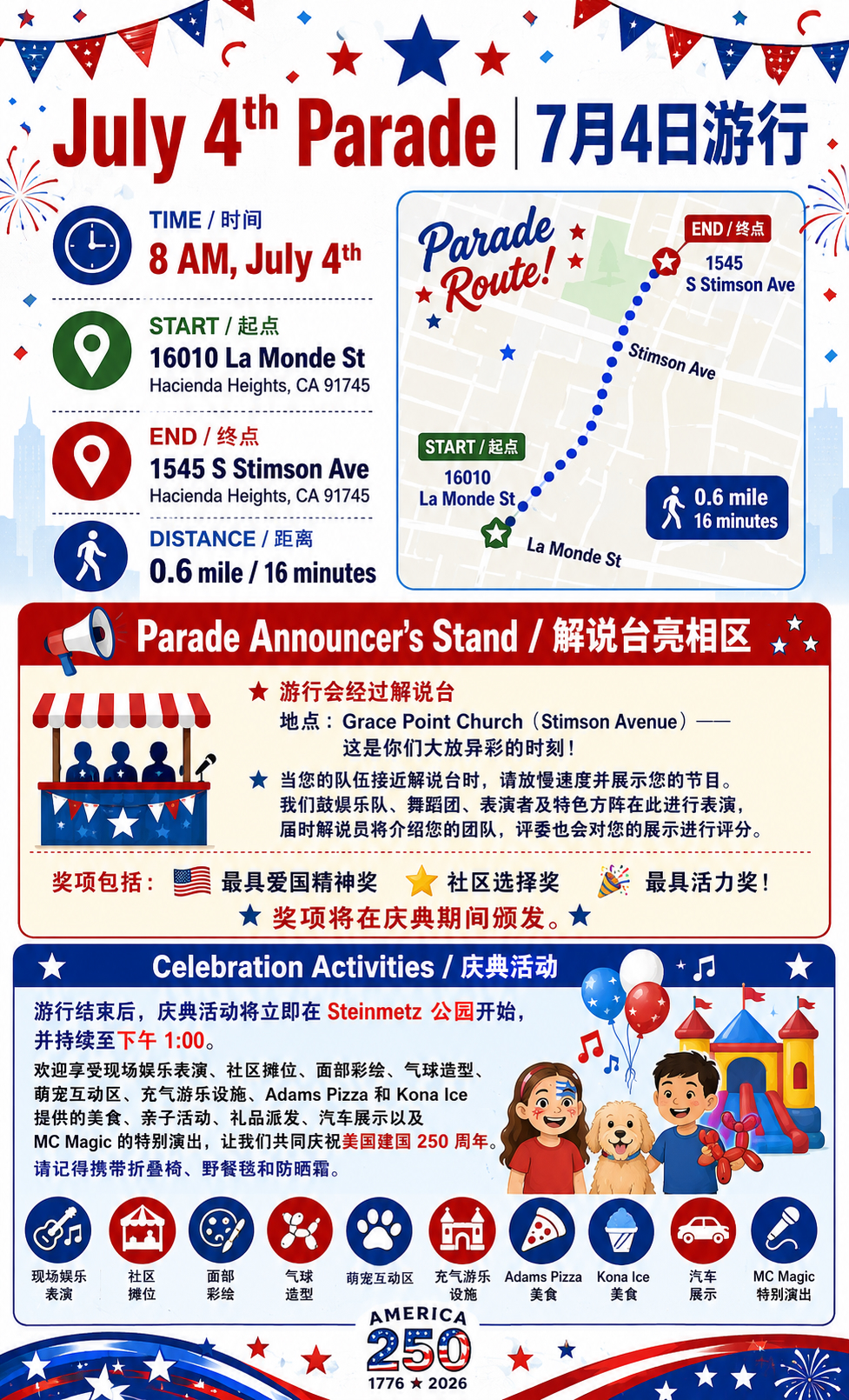 孩子和家庭参与独立日社区活动